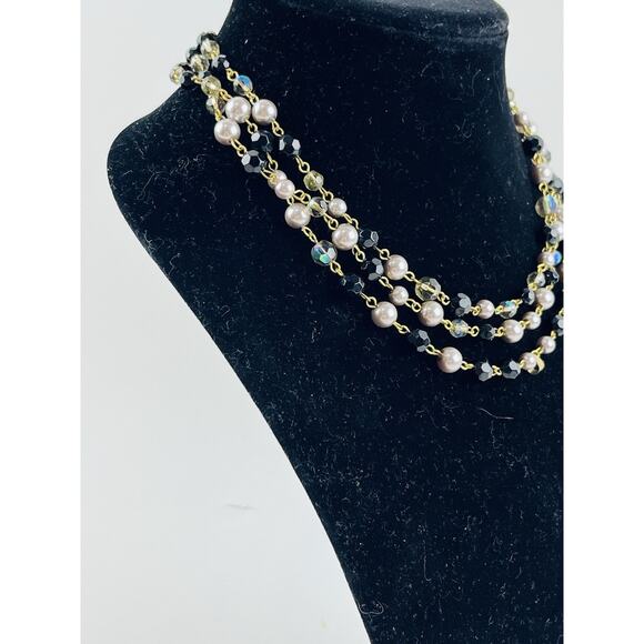 VINTAGE FRENCH DESIGN AB BEADS FAUX PEARL BIB COLLAR NECKLACE LDADPR Aurora Blac - Picture 10 of 15